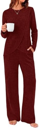 Deep burgundy tones meet an easy drape in this matching two-piece set, cut with wide-leg pants and a curved-hem top.