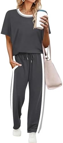 Heather grey spacer knit shapes this two-piece set, pairing a relaxed short-sleeve top with cropped wide-leg pants.