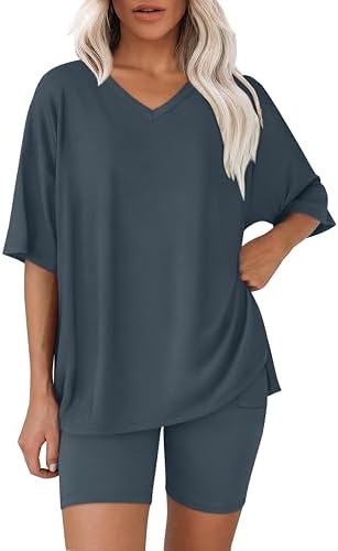 Cool grey blue tones give this relaxed two-piece set a calm, understated look for travel mornings or quiet afternoons at home.