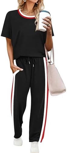 Drapey black spacer knit shapes this matching short-sleeve top and wide-leg crop pant set for easy warm-weather dressing.