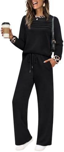 Tonal leopard print gives this crewneck pullover and wide-leg pant pairing a subtle, moody look with deep side pockets.