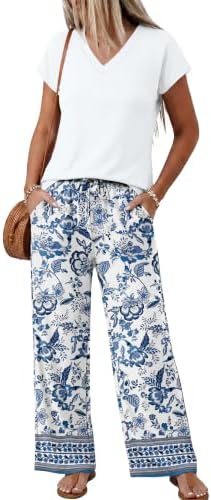 A soft cap-sleeve top and breezy wide-leg trousers make this patterned two-piece set ready for airport mornings and beach strolls.