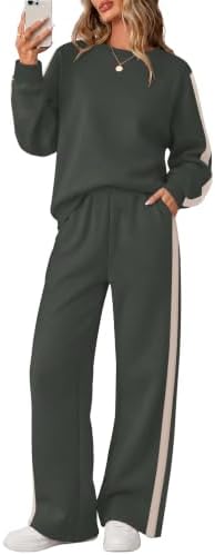 Brushed fleece paired with sporty contrast side stripes makes this dark-beige two-piece set an easy pick for cool weather routines.