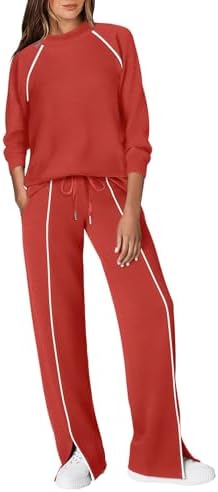 A vivid red two-piece set featuring crisp contrast piping and deep front pockets in an airy four-way stretch knit.