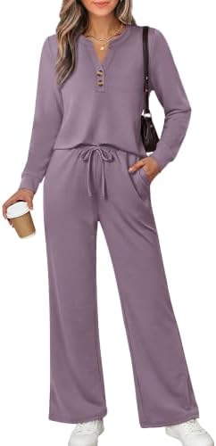 A muted grey purple tone adds quiet polish to this soft spacer knit set, finished with wide legs and a notched collar.