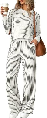 Crisp black and white stripes bring graphic contrast to this two-piece set cut in smooth stretch rib knit.