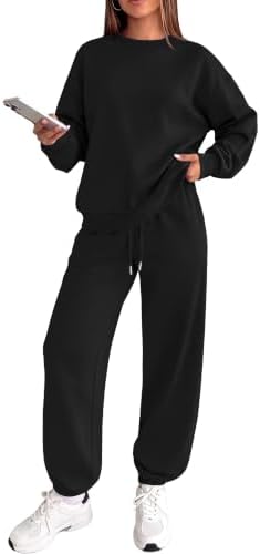 Deep black knit gives this cozy crewneck and jogger duo a clean, put-together line that hides transit wear on long travel days.