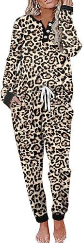 Soft thermal fleece meets a bold leopard print in this coordinated two-piece set cut for cool-weather lounging.