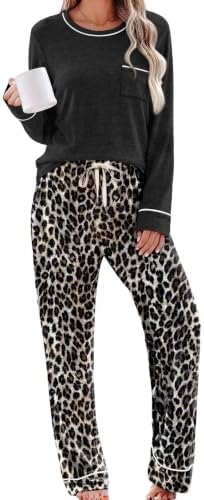 Bold black leopard print gives this soft two-piece lounge set a sharp look with contrast piping and an easy wide-leg cut.