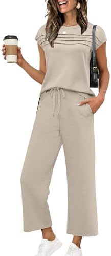 Airy spacer knit gives this neutral beige two-piece set a soft, fluid drape that keeps cool on warm travel days.