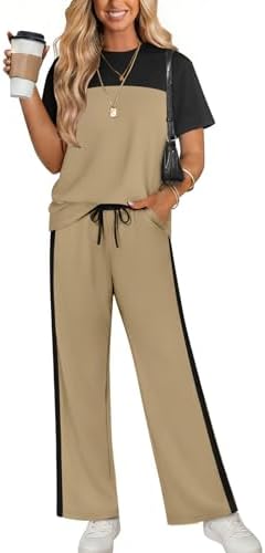 Black and khaki colorblocking gives this knit two-piece set a crisp look that stays relaxed all day on vacation or at home.