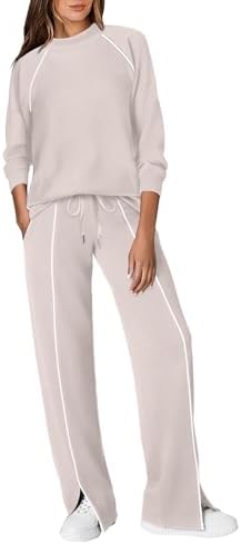 Lightkhaki tones meet four-way stretch in this mock neck pullover and side-slit pant set built for long days.