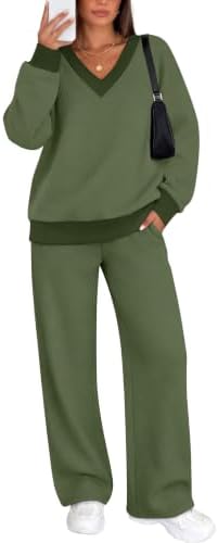 Spruce green knit pairs a soft drop-shoulder top with relaxed wide-leg pants for easy mornings and cool nights.