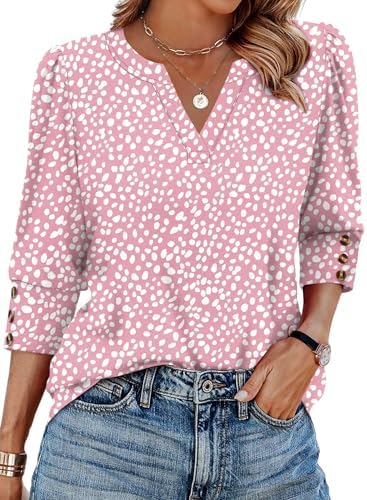 A soft pink leopard print brings playful pattern to this three-quarter sleeve blouse with structured triple-button cuffs.
