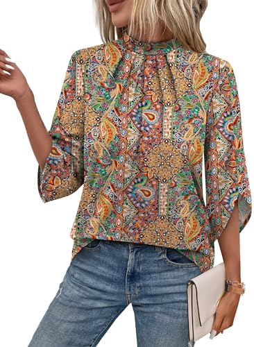 Tuck this vibrant ethnic print blouse into crisp white trousers or denim for vacation dinners and casual office days.