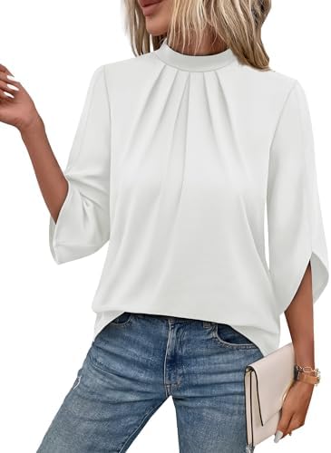 Crisp all-white fabric pairs with overlapping petal sleeves for an airy, neat blouse that slides right under an office blazer.