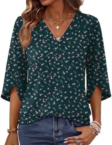 Sprawling blooms over a dark ground make this split-sleeve top an easy pick for busy office mornings and travel bags.