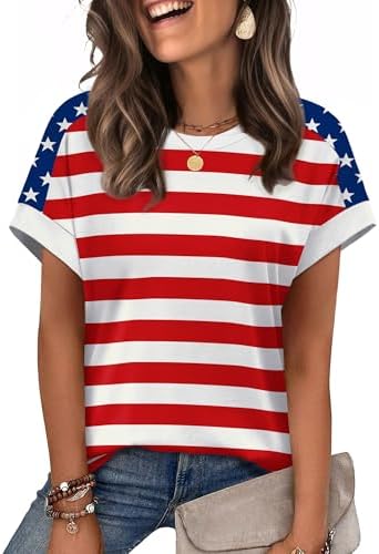 A soft crewneck tee printed with the USA flag, cut with cap sleeves and a loose hem for warm summer weekends.