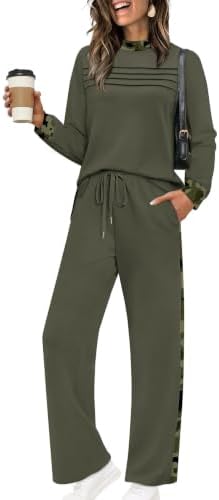 A muted green camo print brings utilitarian edge to this drapey spacer-knit lounge pair made with side slits and cropped legs.