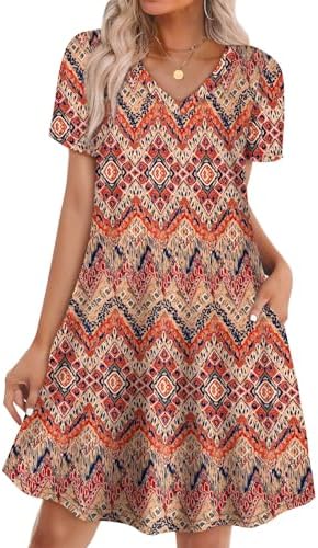 An easy A-line tshirt dress in our vibrant Orange Ethnic print, cut with a relaxed V-neck and deep side pockets.
