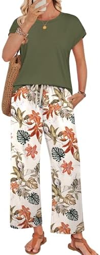 Airy cap sleeves and breezy wide-leg pants come together in a cool green pattern built for warm-weather travel and lounging.