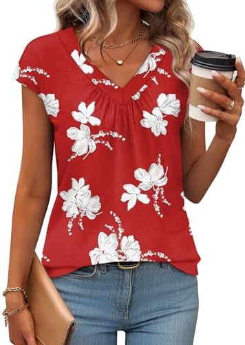 Bright Red Lily blooms stand out on a breathable cotton-blend tank cut with a neat V-neck and a flowy straight hem.