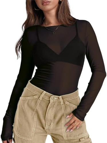 Fine sheer mesh with built-in stretch creates an airy long sleeve layer designed to slip over your favorite bralette or cami.