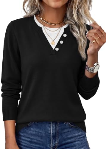 A crisp contrast collar and clean black knit give this lightweight pullover a layered look without any bunching underneath.