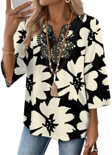 Delicate blooms across a dark ground give this three-quarter sleeve top an easy balance of color and coverage for office days.