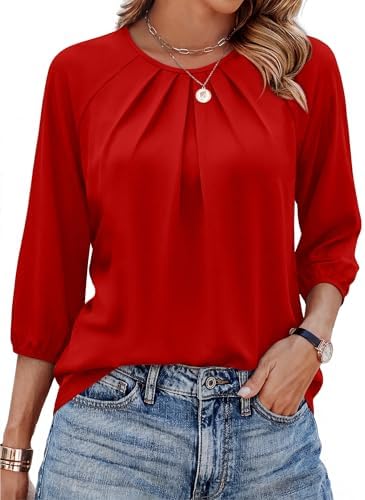 A rich red knit cut with soft front pleats and three-quarter raglan sleeves that hold their shape through long office days.