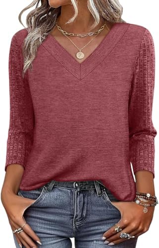A bright red tunic top cut with three-quarter sleeves and a clean V-neck in our soft, breathable stretch knit.
