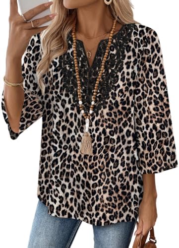 A crisp leopard print brings sharp contrast to this easy three-quarter sleeve tunic, finished with delicate front lace detailing.
