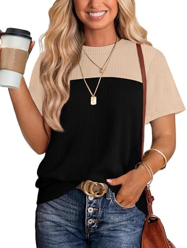 Bold stripes in rich umber and black bring warm, earthy contrast to a relaxed everyday tee with plenty of stretch.