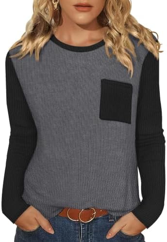 Soft thin waffle knit in color block grey brings a balanced, textured look to cool mornings and casual workdays.