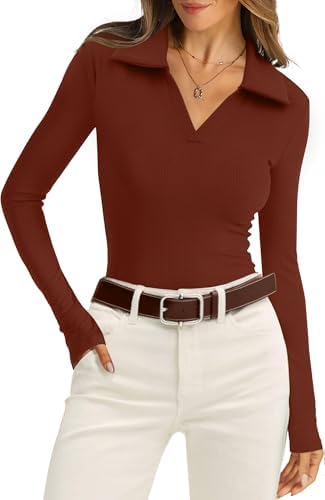 Deep burgundy tones meet a ribbed knit and a neat polo collar in this slim long-sleeve top.