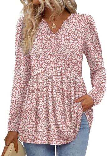 Tiny polka dots across soft blush pink give this loose babydoll top a playful finish that brightens up cool morning routines.