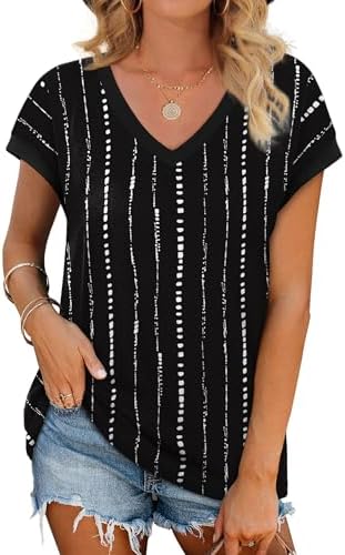Cut with breezy cap sleeves and an open V-neck, this printed black top pairs easily with light denim or linen shorts.