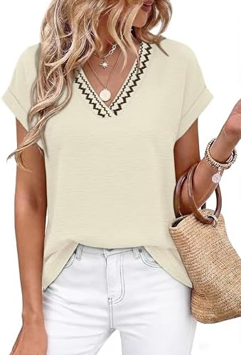 Lightweight crepe-textured fabric and rolled sleeves give this apricot V-neck top an easy feel for warm weekdays or weekend trips.