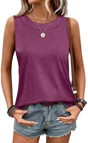 A gentle curved hemline balances the sleeveless cut of this rich purple tank, sewn from an airy, soft summer knit.