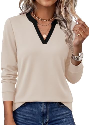 A soft stretch knit and an open V-neck make this long sleeve top an easy layer for cooler mornings and breezy evenings.