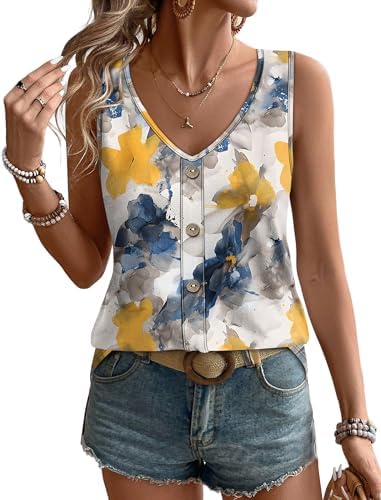 Airy floral motifs across a light, textured knit make this sleeveless V-neck top an easy choice for sunny itineraries.