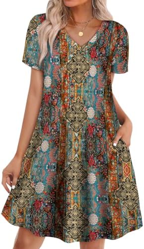 Cut with an easy A-line swing and deep side pockets, this short sleeve sundress keeps warm days simple.