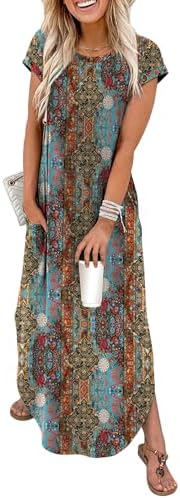 Deep blue ground with earthy floral motifs gives this floor-grazing cap sleeve knit dress an easy holiday feel.