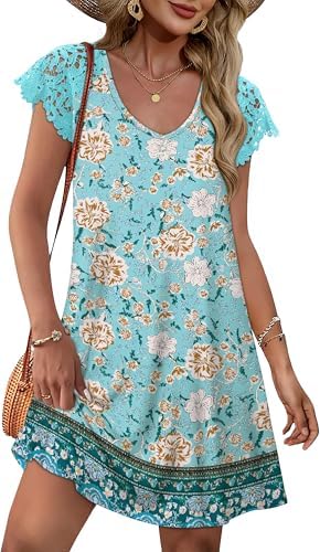 Painted in fresh floral blue, this breezy short sleeve swing dress features a classic V-neck and a relaxed, easy silhouette.