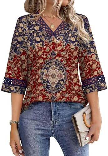 Rich burgundy fabric paired with delicate eyelet lace cuffs gives this relaxed summer tunic an easy, pulled-together feel.