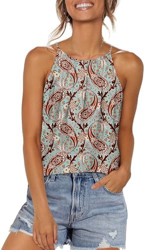 A breezy halter tank cut with front pleating and a curved hem in our Boho Print 01 pattern.