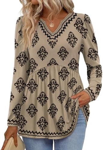 A relaxed babydoll tunic cut with long puff sleeves and an open V-neckline in our rustic Western print.