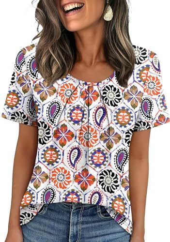 Soft pleats fan across the chest of this airy scoop neck top, patterned in our intricate Boho Print 03 for warm days.