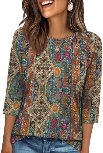 A relaxed three-quarter sleeve top in our lively floral boho print, finished with neat front decorative buttons.