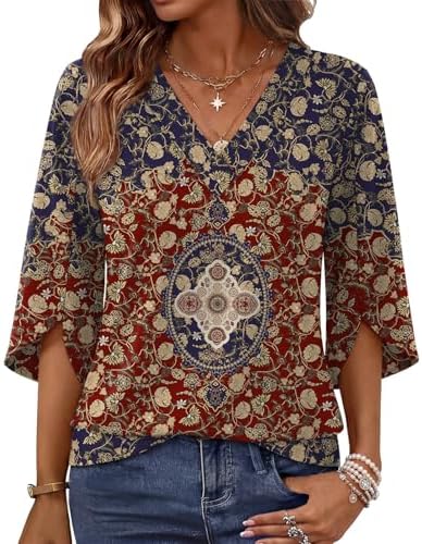 Breezy floral print pairs with split three-quarter sleeves and a clean V-neckline for warm days and easy travel.